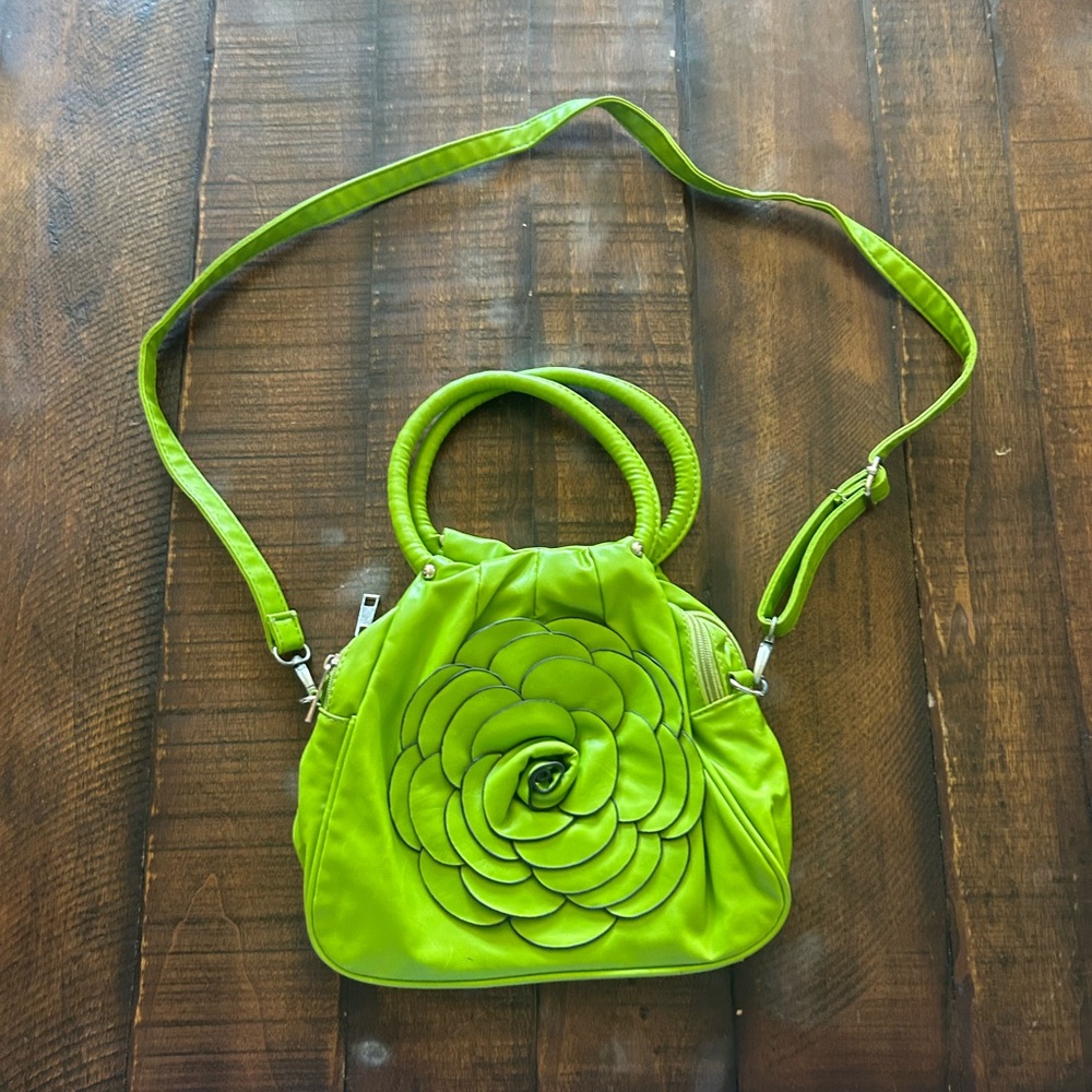 Lime Green Floral Crossbody Bag